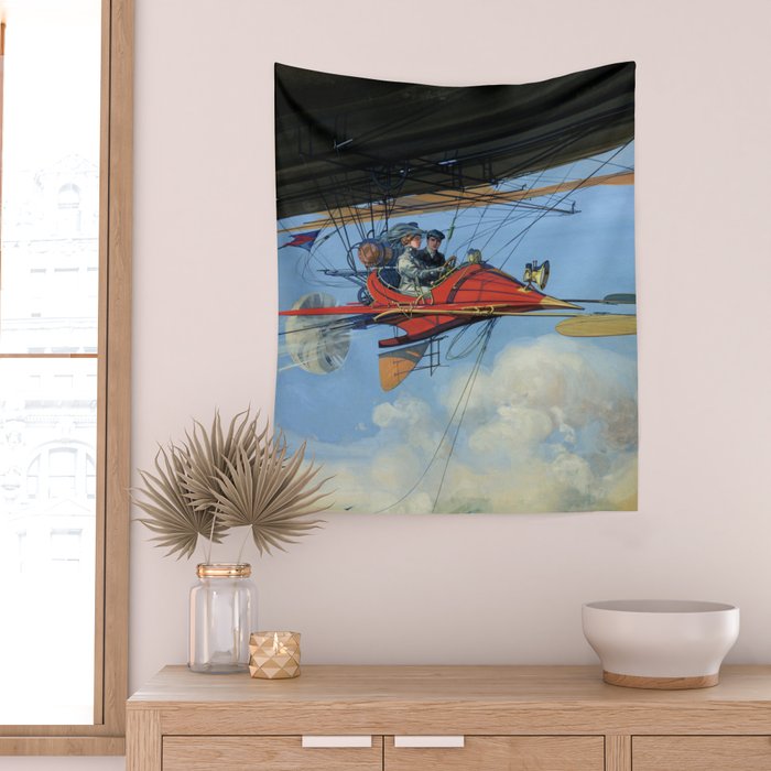 Futuristic Flight Journal Flying Machine Vintage Futurism Antique Illustration Wall Tapestry Gallery Image 2