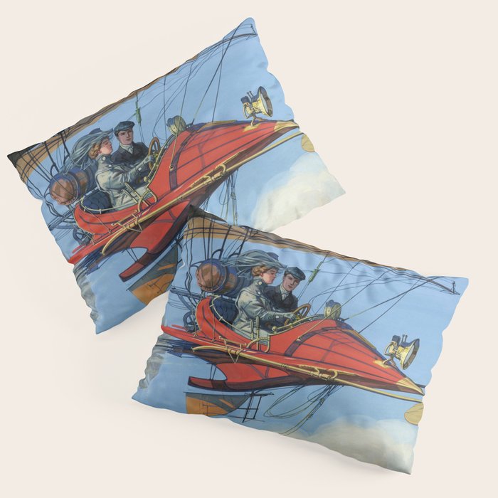 Futuristic Flight Journal Flying Machine Vintage Futurism Antique Illustration Pillow Sham Gallery Image 3