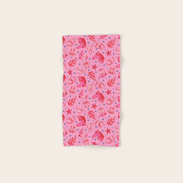 Cowgirl Christmas - pink and red Bath Towel Gallery Image 1