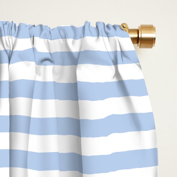 Light Pastel Blue and White Stripes - Classic Striped Pattern Window Curtain Gallery Image 2