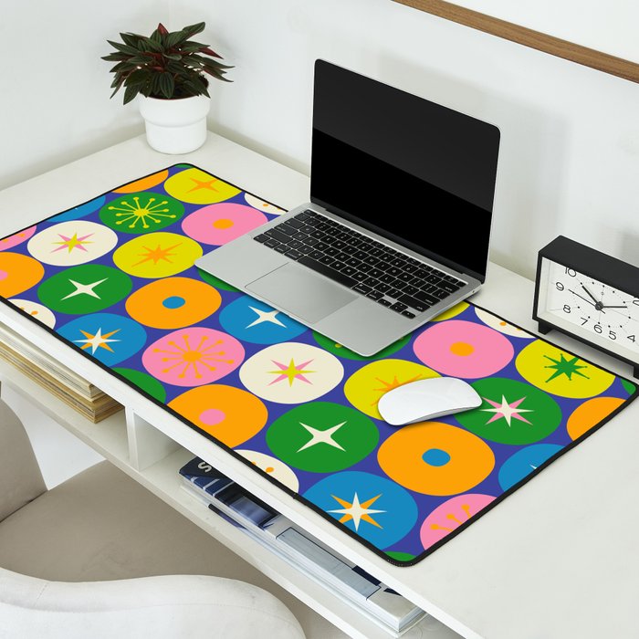 Mid Century Modern Atomic Future Colorful Modtastic Dots and Stars Pattern Desk Mat Gallery Image 2