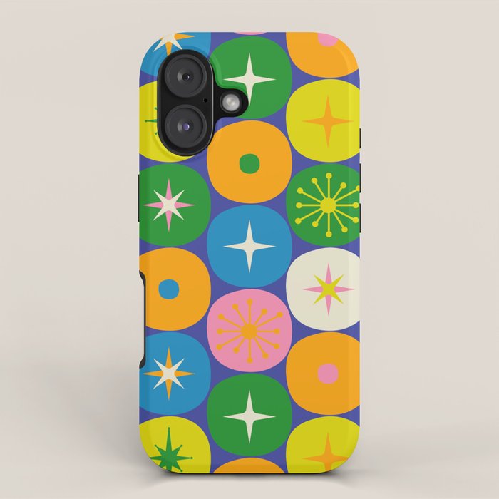 Mid Century Modern Atomic Future Colorful Modtastic Dots and Stars Pattern iPhone Case Gallery Image 1