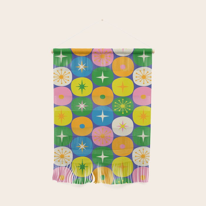 Mid Century Modern Atomic Future Colorful Modtastic Dots and Stars Pattern Wall Hanging Gallery Image 1