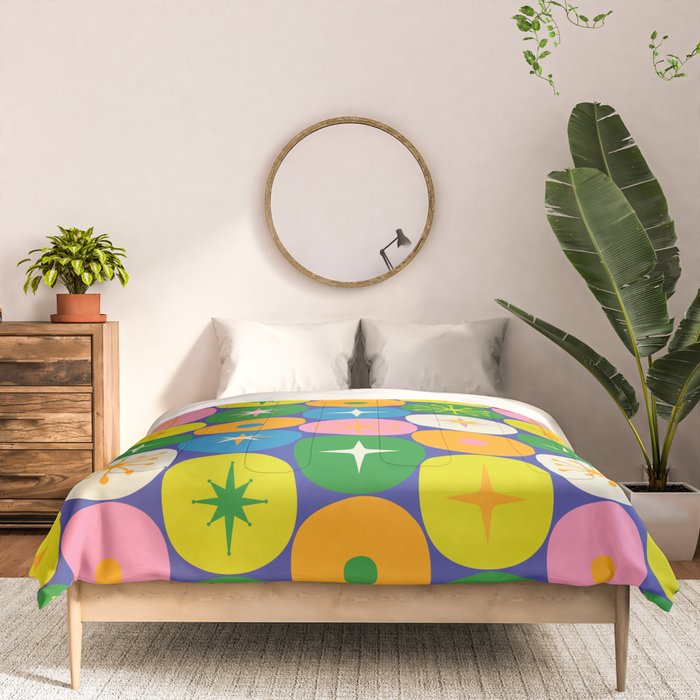 Mid Century Modern Atomic Future Colorful Modtastic Dots and Stars Pattern Comforter Gallery Image 3