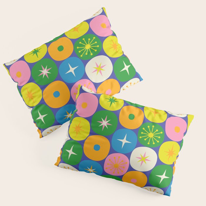 Mid Century Modern Atomic Future Colorful Modtastic Dots and Stars Pattern Pillow Sham Gallery Image 1