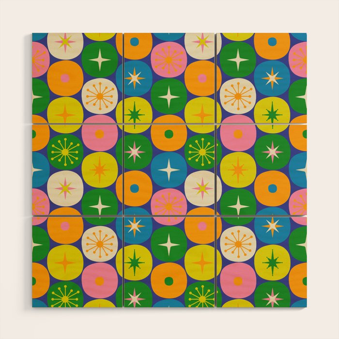 Mid Century Modern Atomic Future Colorful Modtastic Dots and Stars Pattern Wood Wall Art Gallery Image 1