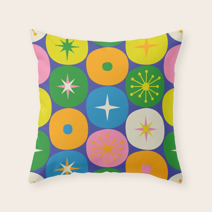 Mid Century Modern Atomic Future Colorful Modtastic Dots and Stars Pattern Throw Pillow Gallery Image 6