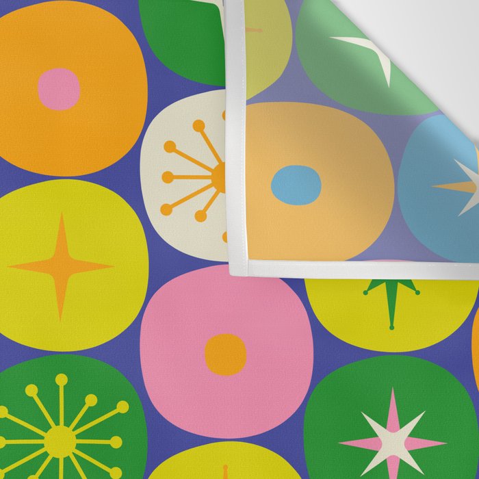Mid Century Modern Atomic Future Colorful Modtastic Dots and Stars Pattern Wall Tapestry Gallery Image 3