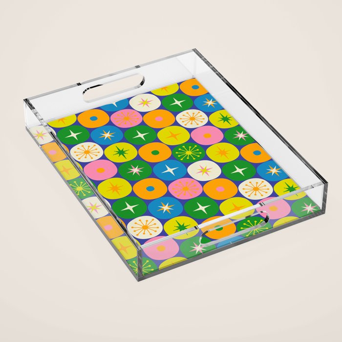 Mid Century Modern Atomic Future Colorful Modtastic Dots and Stars Pattern Acrylic Tray Gallery Image 1