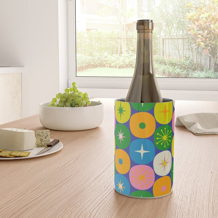 Mid Century Modern Atomic Future Colorful Modtastic Dots and Stars Pattern Wine Chiller Gallery Image 4