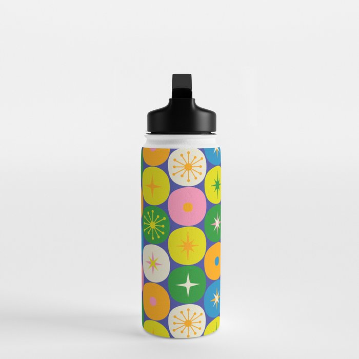 Mid Century Modern Atomic Future Colorful Modtastic Dots and Stars Pattern Water Bottle Gallery Image 3