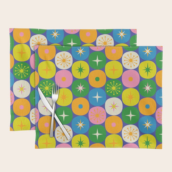 Mid Century Modern Atomic Future Colorful Modtastic Dots and Stars Pattern Placemat Gallery Image 1