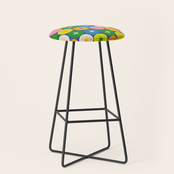 Mid Century Modern Atomic Future Colorful Modtastic Dots and Stars Pattern Stool Gallery Image 1