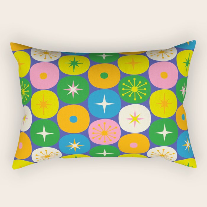 Mid Century Modern Atomic Future Colorful Modtastic Dots and Stars Pattern Rectangular Pillow Gallery Image 2