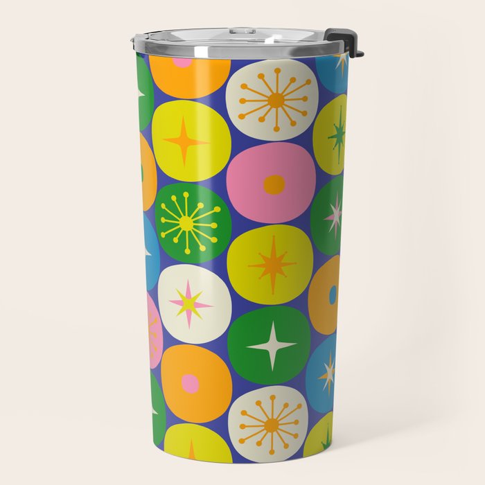 Mid Century Modern Atomic Future Colorful Modtastic Dots and Stars Pattern Travel Mug Gallery Image 2