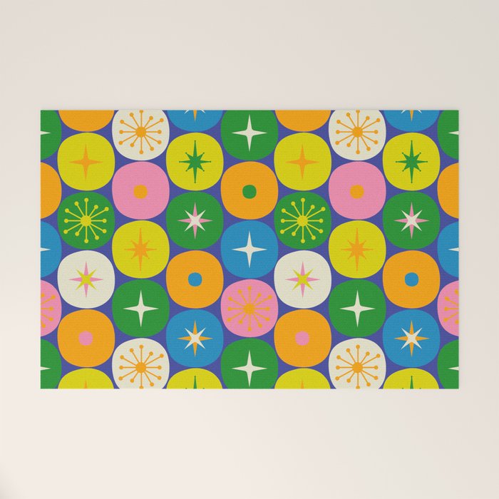 Mid Century Modern Atomic Future Colorful Modtastic Dots and Stars Pattern Welcome Mat Gallery Image 1