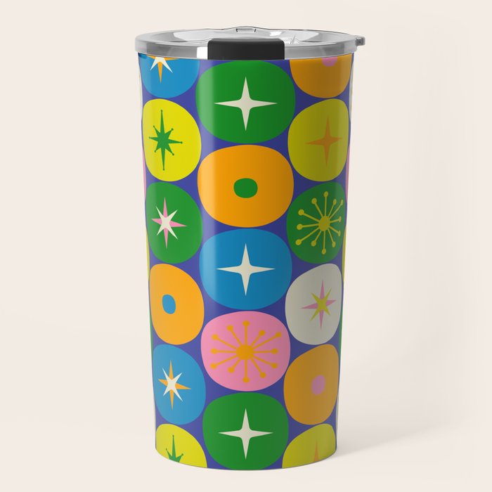 Mid Century Modern Atomic Future Colorful Modtastic Dots and Stars Pattern Travel Mug Gallery Image 1