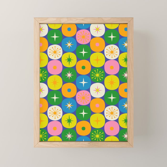 Mid Century Modern Atomic Future Colorful Modtastic Dots and Stars Pattern Mini Art Print Gallery Image 1