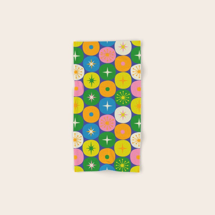 Mid Century Modern Atomic Future Colorful Modtastic Dots and Stars Pattern Bath Towel Gallery Image 1