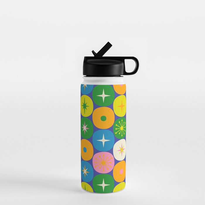 Mid Century Modern Atomic Future Colorful Modtastic Dots and Stars Pattern Water Bottle Gallery Image 1
