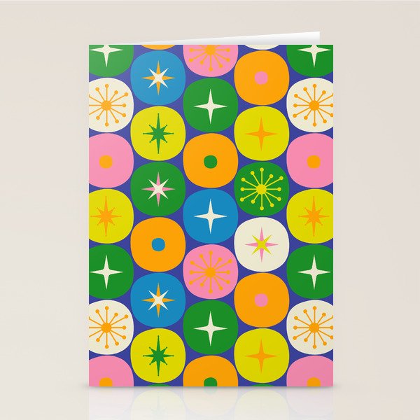 Mid Century Modern Atomic Future Colorful Modtastic Dots and Stars Pattern Stationery Card Gallery Image 1