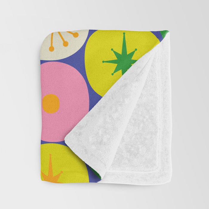 Mid Century Modern Atomic Future Colorful Modtastic Dots and Stars Pattern Throw Blanket Gallery Image 3