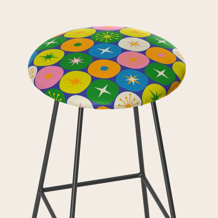 Mid Century Modern Atomic Future Colorful Modtastic Dots and Stars Pattern Stool Gallery Image 2