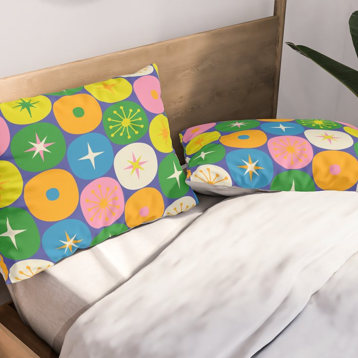 Mid Century Modern Atomic Future Colorful Modtastic Dots and Stars Pattern Pillow Sham Gallery Image 2