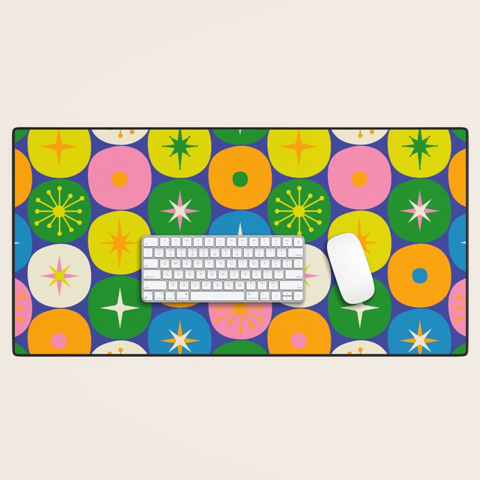 Mid Century Modern Atomic Future Colorful Modtastic Dots and Stars Pattern Desk Mat Gallery Image 1