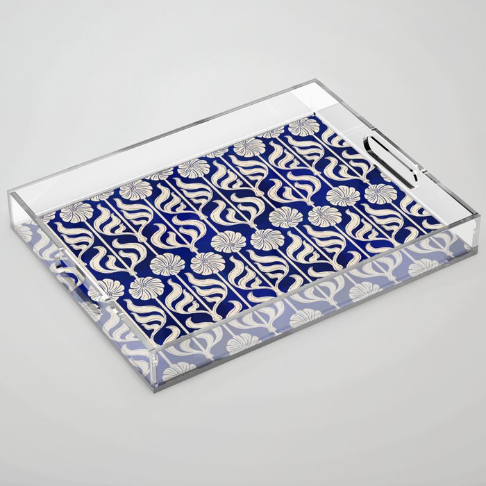 Art Deco Florals On Dark Blue Acrylic Tray Gallery Image 1