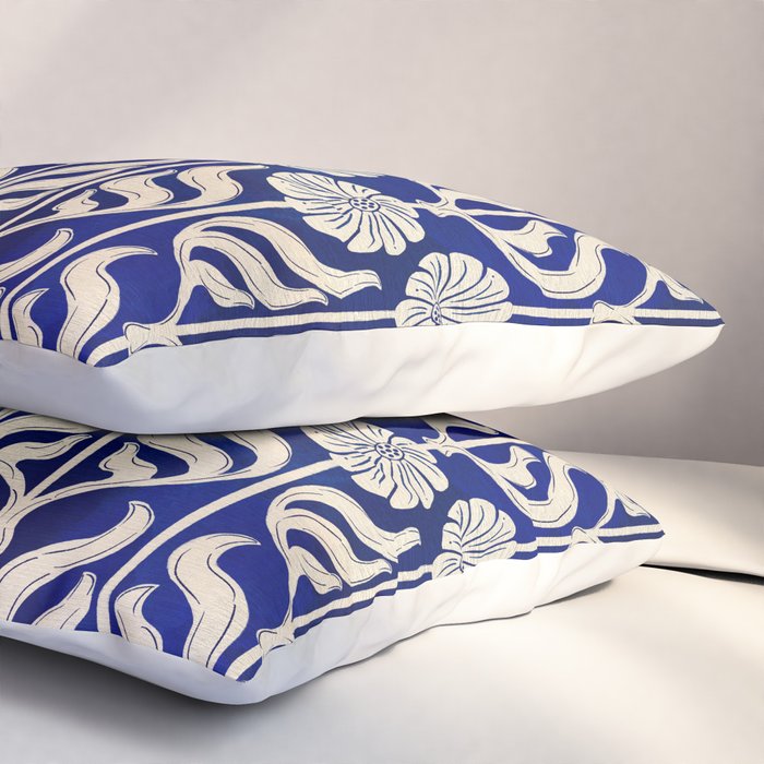 Art Deco Florals On Dark Blue Pillow Sham Gallery Image 3