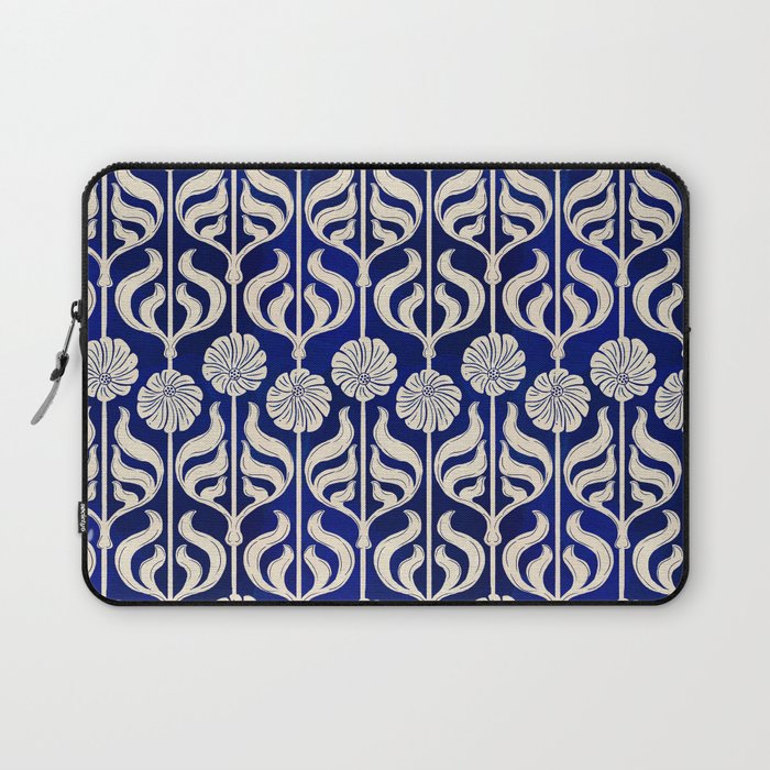 Art Deco Florals On Dark Blue Laptop Sleeve Gallery Image 1