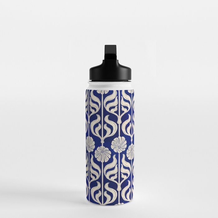 Art Deco Florals On Dark Blue Water Bottle Gallery Image 3
