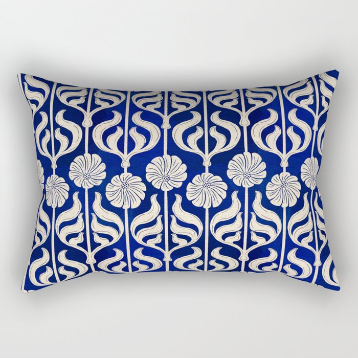 Art Deco Florals On Dark Blue Rectangular Pillow Gallery Image 2