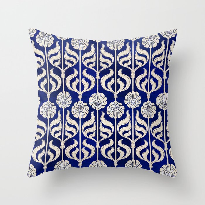 Art Deco Florals On Dark Blue Throw Pillow Gallery Image 6
