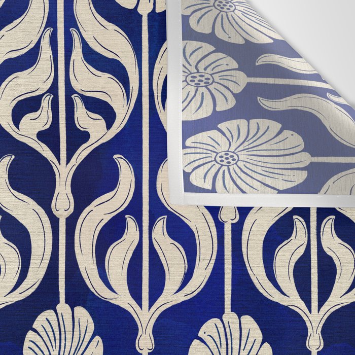 Art Deco Florals On Dark Blue Wall Tapestry Gallery Image 3