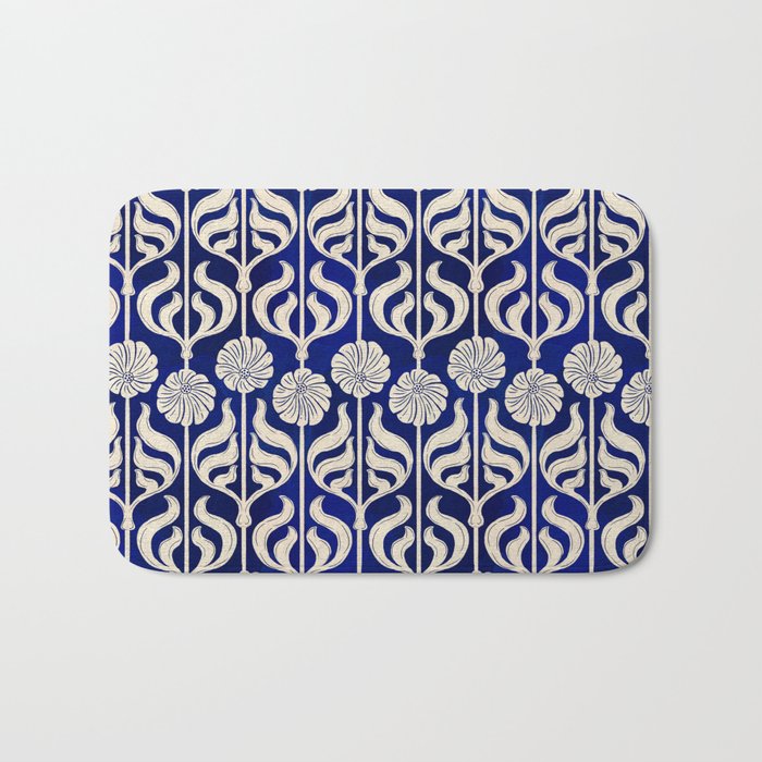 Art Deco Florals On Dark Blue Bath Mat Gallery Image 1