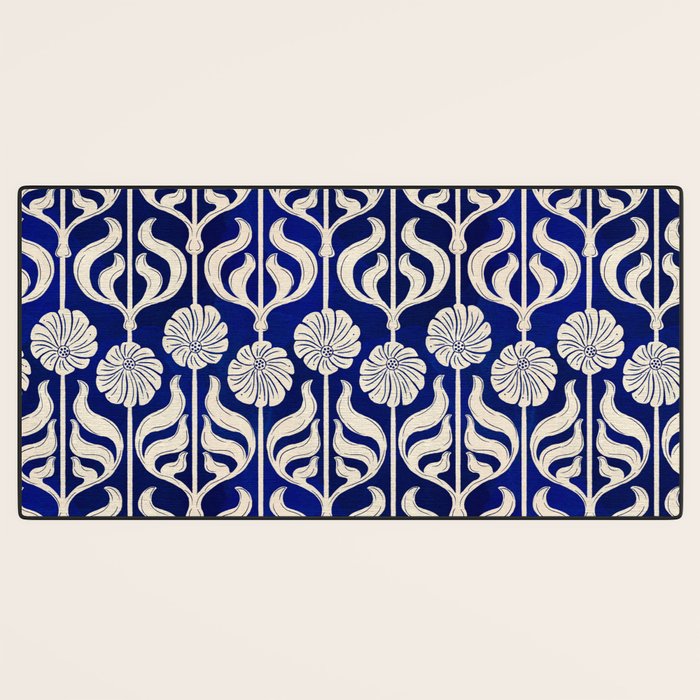 Art Deco Florals On Dark Blue Desk Mat Gallery Image 3