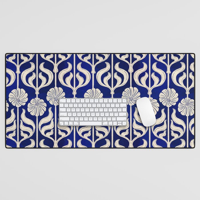 Art Deco Florals On Dark Blue Desk Mat Gallery Image 1