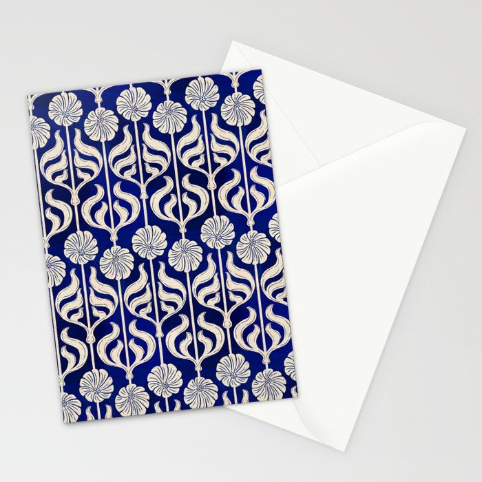 Art Deco Florals On Dark Blue Stationery Card Gallery Image 2
