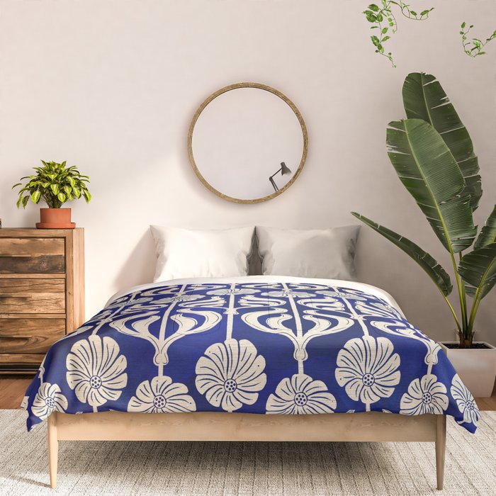 Art Deco Florals On Dark Blue Comforter Gallery Image 3