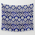 Art Deco Florals On Dark Blue Wall Tapestry Gallery Image 4