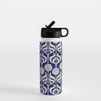 Art Deco Florals On Dark Blue Water Bottle Gallery Image 1