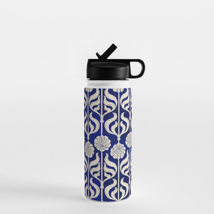 Art Deco Florals On Dark Blue Water Bottle Gallery Image 1