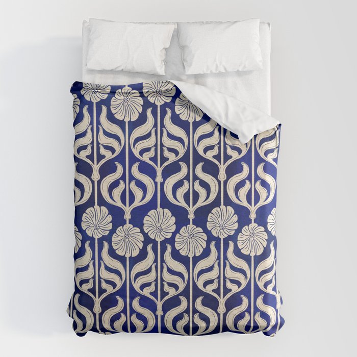 Art Deco Florals On Dark Blue Duvet Cover Gallery Image 6
