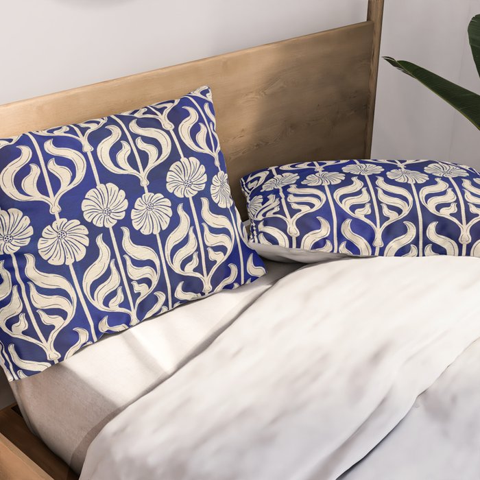 Art Deco Florals On Dark Blue Pillow Sham Gallery Image 2