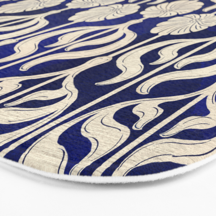 Art Deco Florals On Dark Blue Bath Mat Gallery Image 3