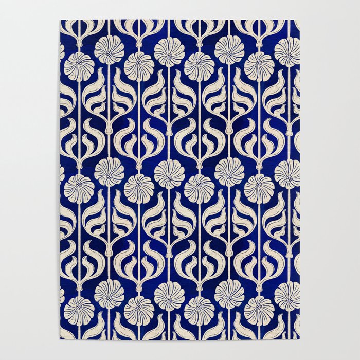 Art Deco Florals On Dark Blue Poster Gallery Image 4