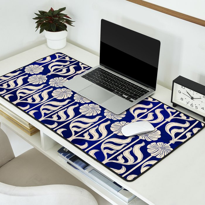 Art Deco Florals On Dark Blue Desk Mat Gallery Image 2