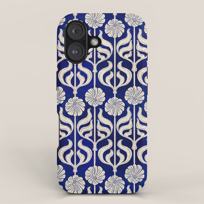 Art Deco Florals On Dark Blue iPhone Case Gallery Image 1